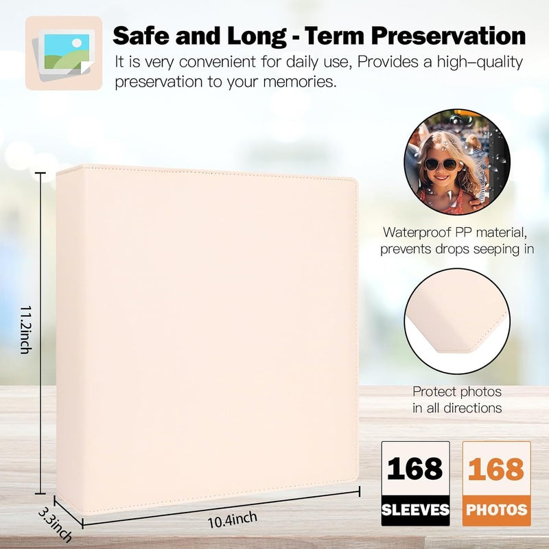 Aevdor 8x10 Photo Album 168 Pockets Holds 168 Photos, Large Capacity Leather Cover Family Wedding Baby Photo Book for 8 x 10 Pictures, Photo Album 8x10 with Black Inner Pages (Beige) - Image 4